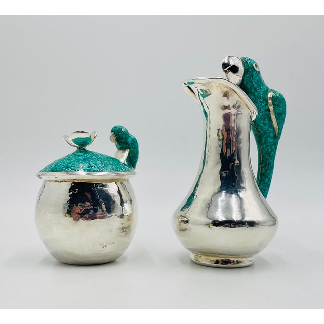 Los Castillo 1960s Taxco Parrot Creamer Sugar Spoon Set Mexican Silversmithing - 3pcs For Sale - Image 4 of 18