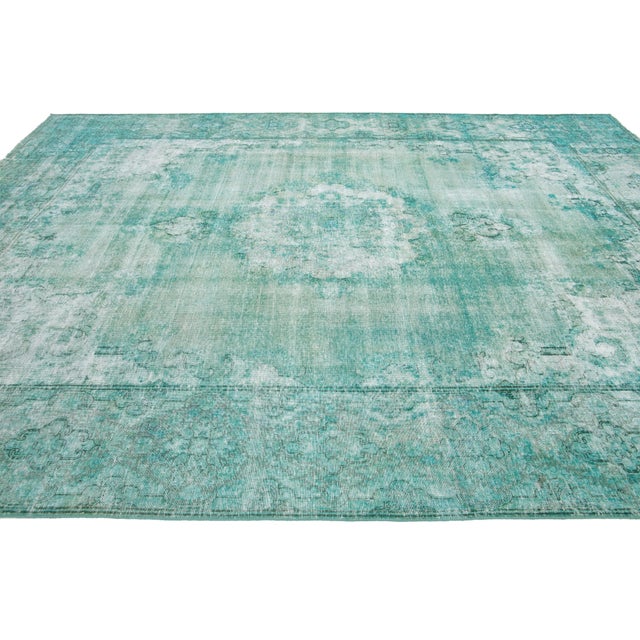 Antique Overdyed Wool Rug With Allover Motif in Light Green For Sale - Image 4 of 10