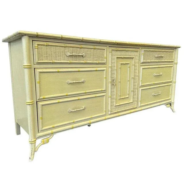 Vintage Faux Bamboo Dresser with 9 Drawers by Stanley with Rattan Wicker For Sale - Image 10 of 10