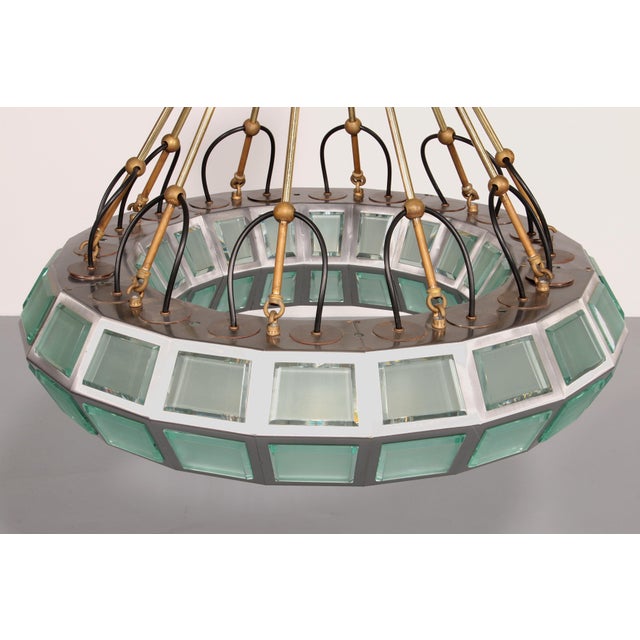 Brown Chandelier in Brass, Aluminum, and Glass by Max Ingrand for FontanaArte, Italy, 1970s For Sale - Image 8 of 12