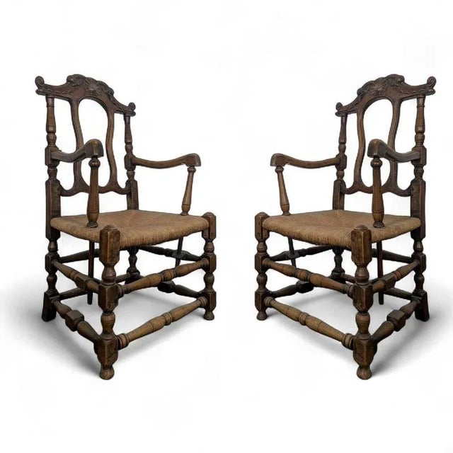 Brown Provençal Walnut Armchairs with Scallop Shell Motif, Set of 2 For Sale - Image 8 of 8