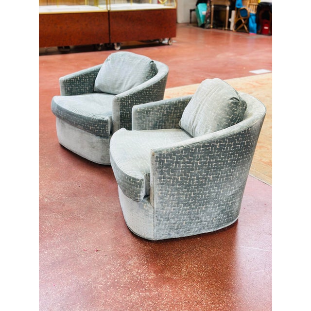 Vintage Barrel Back Swivel Chairs, Newly Reupholstered For Sale In Charleston - Image 6 of 9
