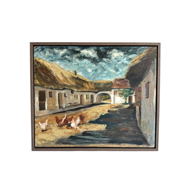 French Countryside Oil Painting Floating in Frame For Sale - Image 4 of 5