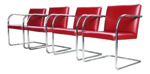 1970s Mid-Century Modern Thonet Mies Van Der Rohe Brno Red Chairs - 4 Pieces 53025