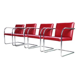 1970s Mid-Century Modern Thonet Mies Van Der Rohe Brno Red Chairs - 4 Pieces For Sale