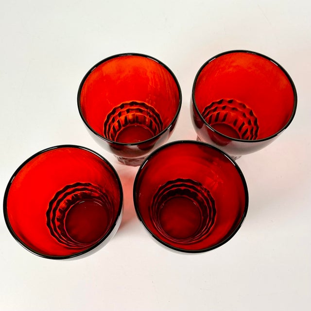Glass 1940s Vintage Art Deco Boho Chic Hollywood Regency Ruby Red Lowball Glasses - Set of 4 For Sale - Image 7 of 10