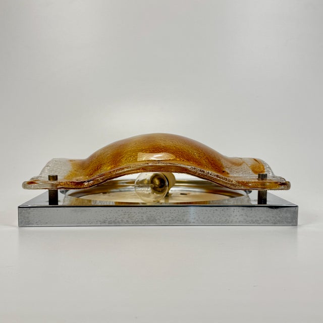 Large Mid-Century Flush Mount Lamp by Toni Zuccheri for Mazzega, Italy, 1970s, in Very Good conditions. Designed 1970 to...