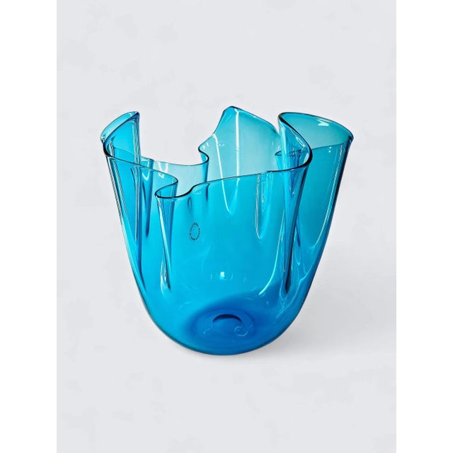 Fazzoletto Vase in Blue Murano Glass from Venini, Italy For Sale - Image 6 of 6