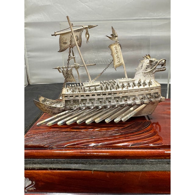 Admiral Yi Turtleship 99% Silver Handmade Korean Geobukseon Model Display Case For Sale - Image 4 of 12