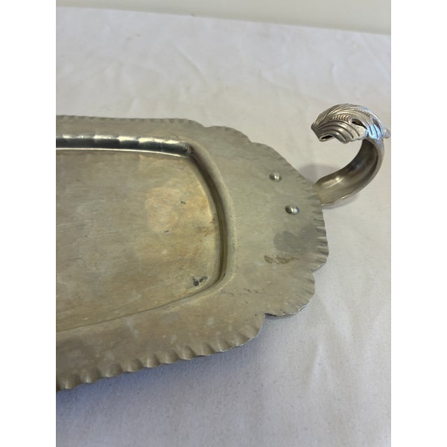 Silver Vintage Hand Wrought Aluminum Tray With Leaf Handles For Sale - Image 8 of 11