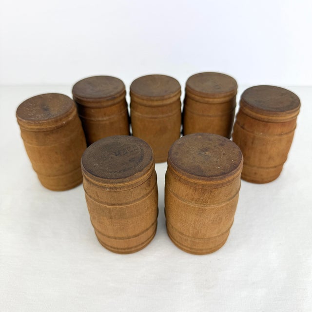 Wood Set of 8, Antique Bentwood Spice Box With 7 Wooden Barrel Spice Containers For Sale - Image 7 of 12