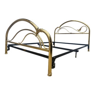 1980s Art Deco Brass Gold Curved Italian Queen Bed Frame For Sale