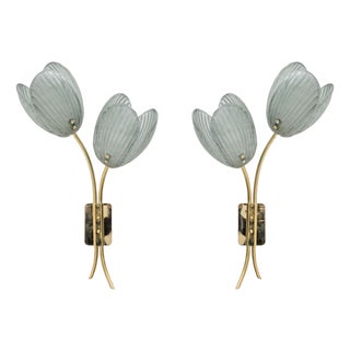 Murano Glass and Brass Tulips Sconces, 2000s, Set of 2 For Sale