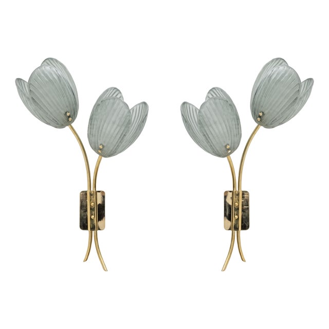 Murano Glass and Brass Tulips Sconces, 2000s, Set of 2 For Sale