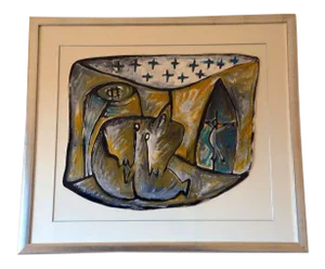 Contemporary Abstract Framed Gouache on Paper Drawing by Jean-Jacques Blot