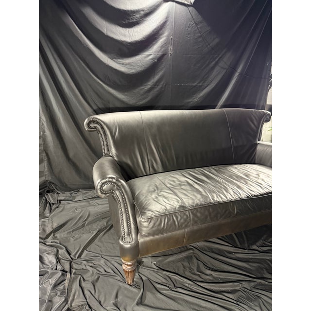 Loom Sculptural Leather Sofa – Custom Refinished Dark Brown Statement Piece For Sale - Image 4 of 10