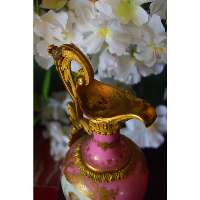 Mid 19th Century Antique Sèvres-Style Pink Porcelain & Gilt Bronze Mounted Ewer on Plinth For Sale - Image 5 of 6