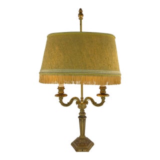 Vintage Louis XVI Style Gilt Metal Two-Light Candelabra Table Lamp For Sale