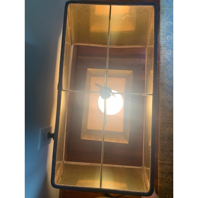 Large Vintage Goldtone Metal Table Lamp With Gilt Black Shade For Sale - Image 10 of 12