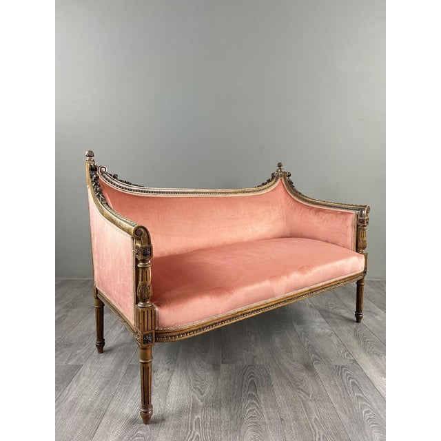 20th Century Louis XVI Style Sofa in Carved Wood and Velvet For Sale - Image 4 of 13