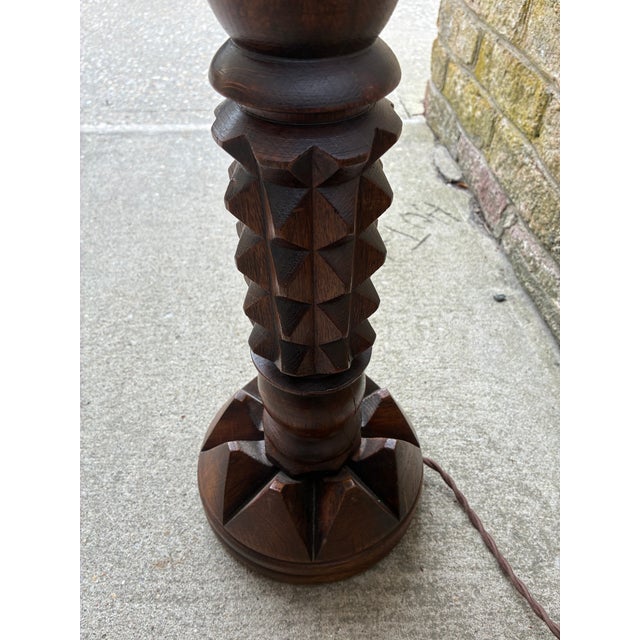 Wood 1940s Charlies Dudouyt Wooden Table Lamp, France For Sale - Image 7 of 14