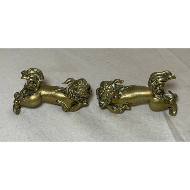 Pair of Rare Antique 18th Century Chinese Solid Bronze Foo Lion Statues Figures For Sale - Image 9 of 10