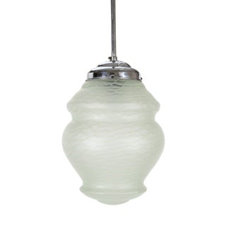 Art Deco French Pendant Lamp with Green Glass Shade, 1940 For Sale