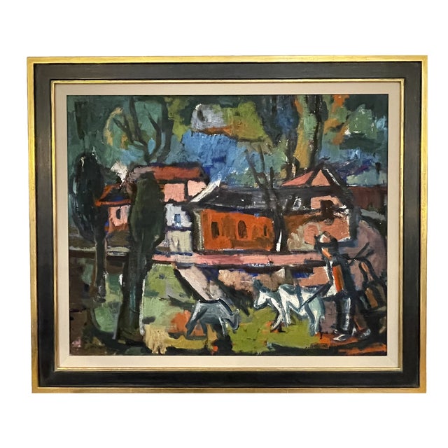 Heinz Tetzner, In the Village, 1956, Oil on Canvas, Framed For Sale