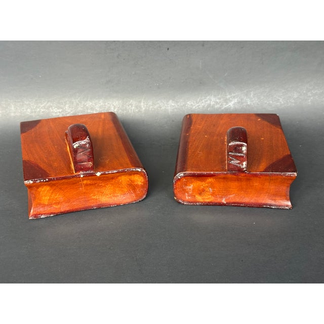 Vintage Handcrafted Wooden Faux Book Bookends, a Pair For Sale - Image 9 of 10