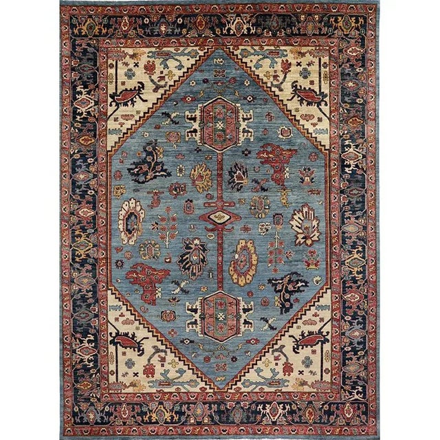Handwoven Blue/Navy Serapi Style Rug 10'1" X 13'10" For Sale - Image 10 of 10