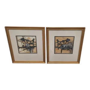 Multimedia Modern Paintings, a Pair