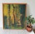 Vintage moody abstract still life painting of various size bottles in wood frame. No makers mark. Some age wear.