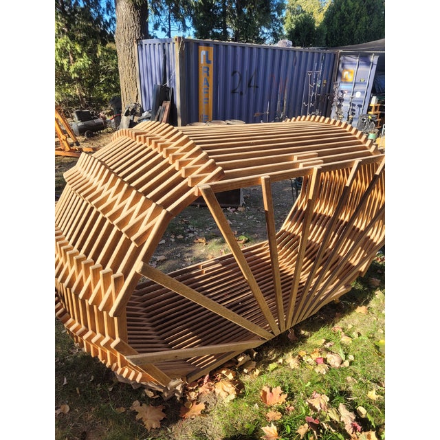 1970s Sculptural Slatted Wood Cocoon Daybed With Architectural Oval Frame For Sale - Image 12 of 17