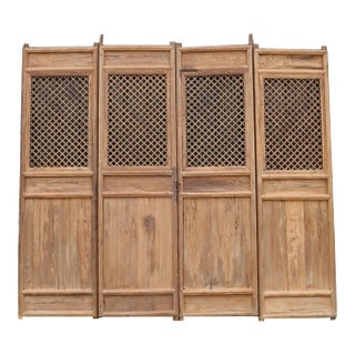 Early 19 Century Large Antique Chinese Lattice Screen Door- a Set of 4 Screen Panels For Sale