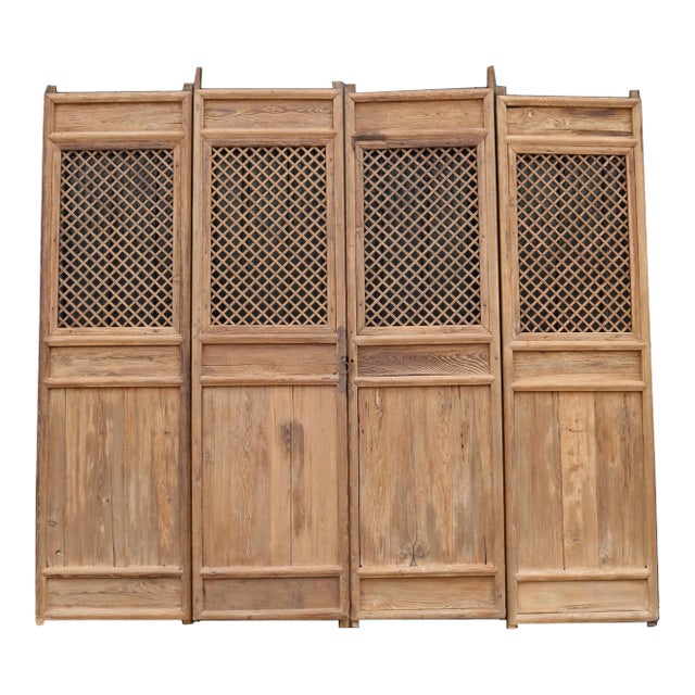 Early 19 Century Large Antique Chinese Lattice Screen Door- a Set of 4 Screen Panels For Sale