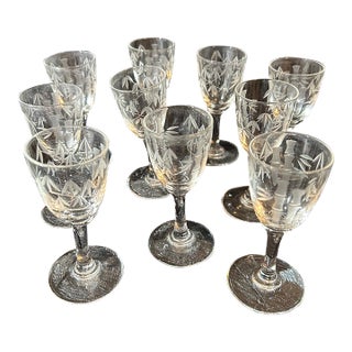 Vintage Sasaki by Noritake Bamboo-Etched Crystal Cordial Liqueur Glasses Set of 10 For Sale