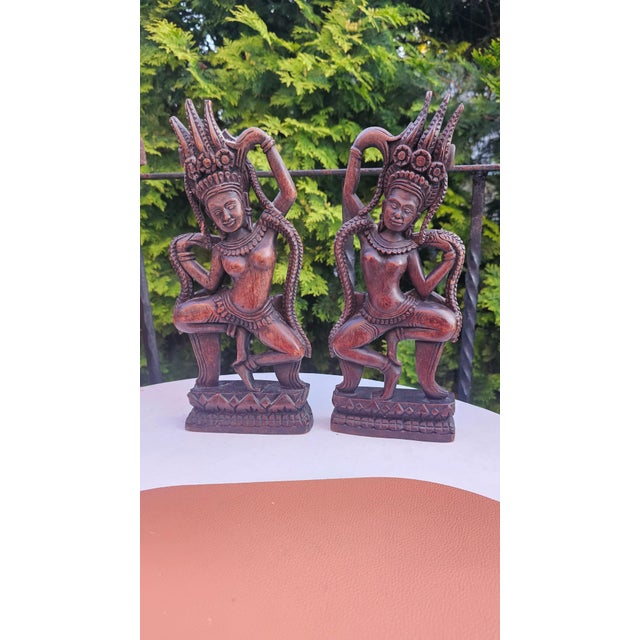 Nude Wooden Apsara Dancer Figurine, Cambodia, 1980s, Set of 2 For Sale - Image 10 of 10