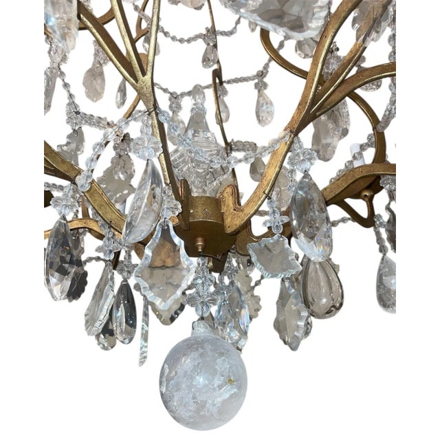 Mid-20th Century Italian Wrought-Iron Chandelier With Rock Crystal For Sale - Image 4 of 5