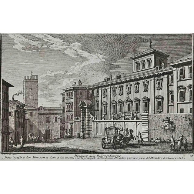 Monastero delle Religiose Filippine is an original etching of the Late 18th century realized by Giuseppe Vasi. Signed and...