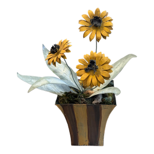 Tole Sunflower Arrangement in Painted Pot