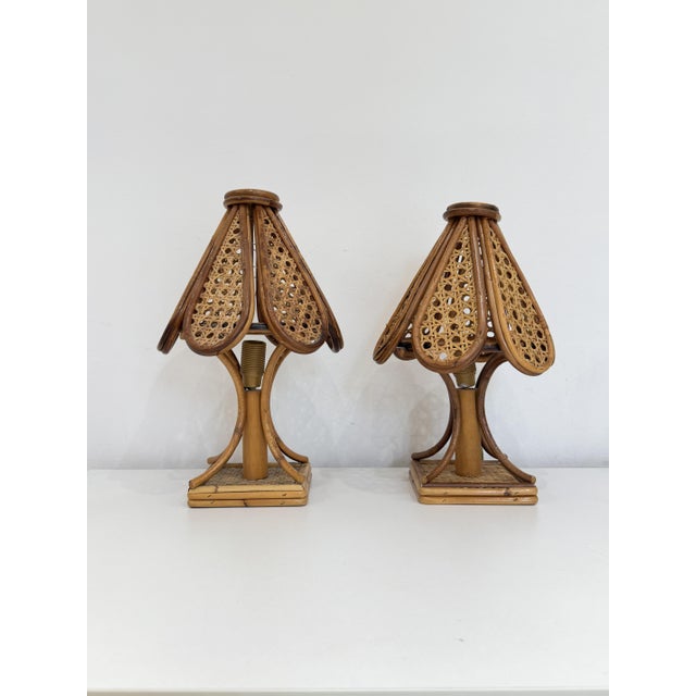 Rattan and Bamboo Bedside Lamps, 1960s, Set of 2 For Sale - Image 9 of 9