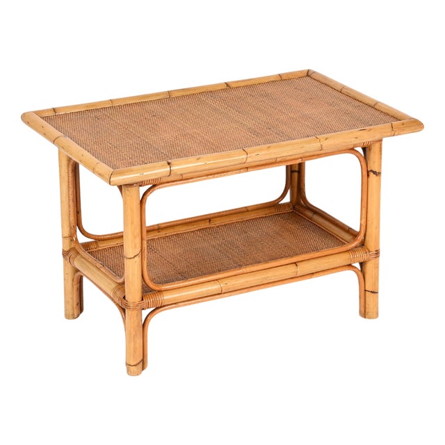 Italian Rectangular Coffee Table in Bamboo and Rattan attributed to Vivai del Sud, 1970s For Sale