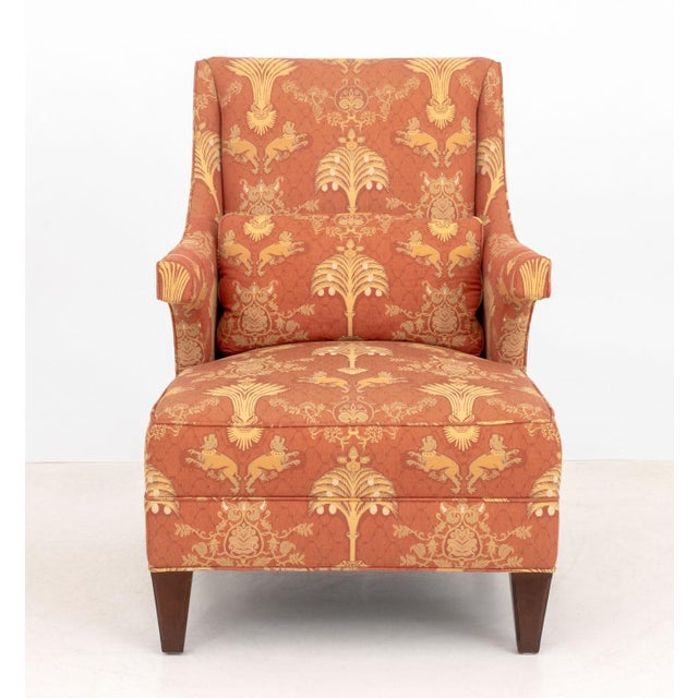 Late 20th Century Baker Upholstered Wingback Armchair and Ottoman For Sale - Image 5 of 14