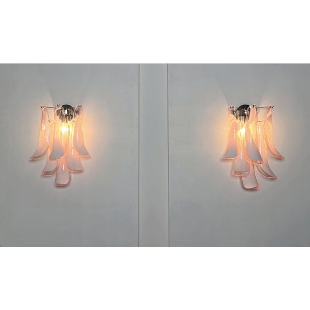 Vintage Italian Murano Wall Lights with Pink Lattimo Glass Petals in the manner of Mazzega, 1990, Set of 2 For Sale - Image 6 of 18