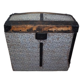 Antique Domed Travel Trunk in Blue Floral Fabric, 1800s For Sale