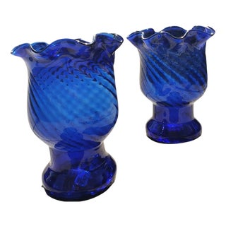 Large Vintage Spanish Cobalt Blue Glass Vases, Set of 2 For Sale