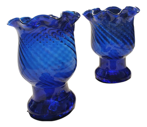 Large Vintage Spanish Cobalt Blue Glass Vases, Set of 2