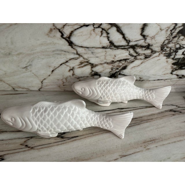 Nautical White Fish Ceramic Figurine , Pair For Sale - Image 3 of 7