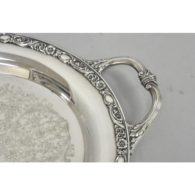 Vintage Wm Rogers & Son "Victorian Rose" Silver Plated Oval Serving Platter Tray For Sale - Image 12 of 15
