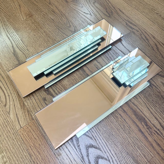 Art Deco Vintage Art Deco Copper Mirror Wall Panels – Post Modern Geometric Pair For Sale - Image 3 of 15